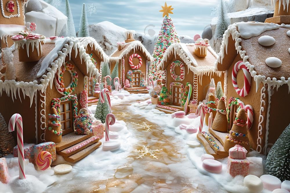 Allenjoy Christmas Gingerbread Town Photography Backdrop Gbsx-01008