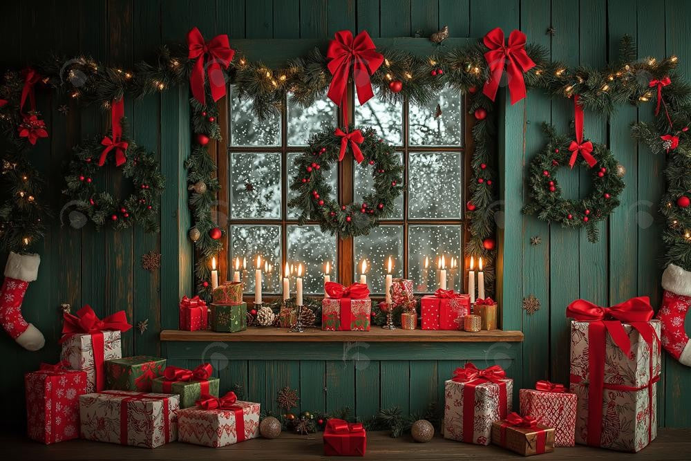 Allenjoy Christmas Green Aged Wood Wall Window Photography Backdrop Gbsx-01076
