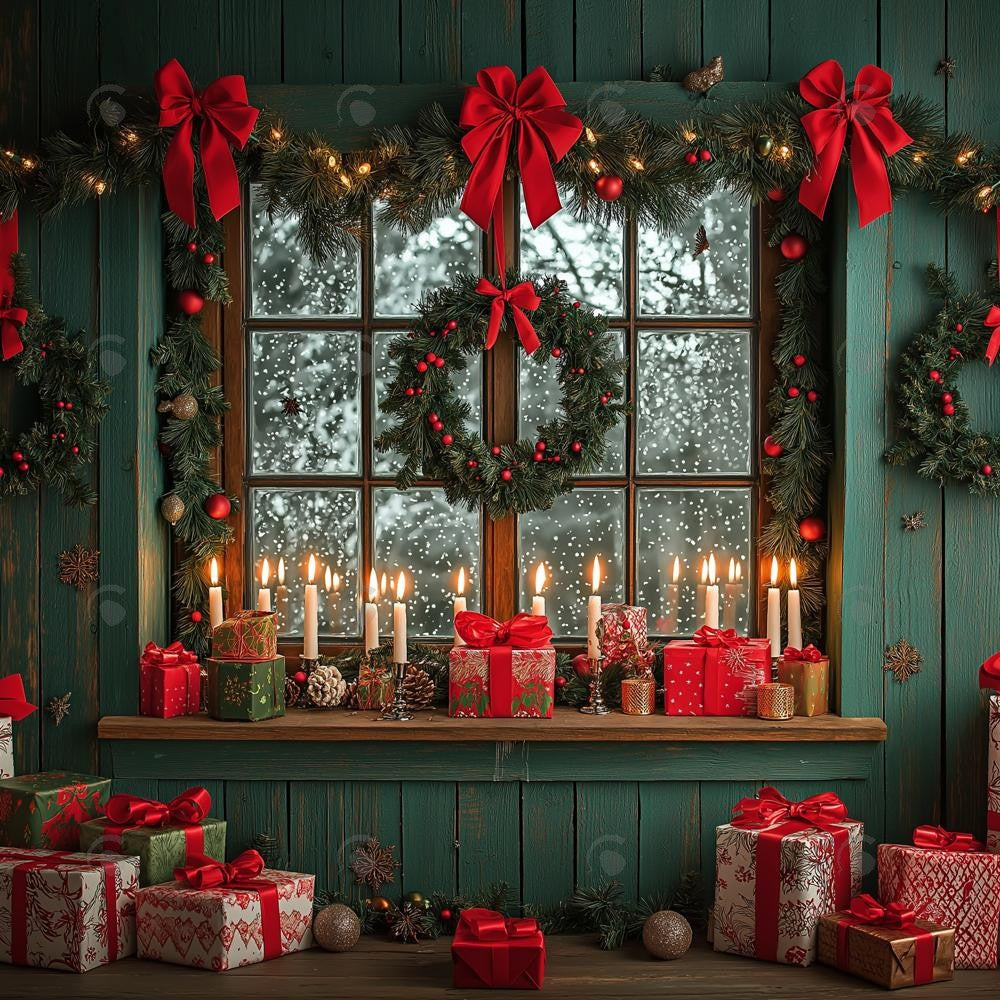 Allenjoy Christmas Green Aged Wood Wall Window Photography Backdrop Gbsx-01076