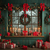 Allenjoy Christmas Green Aged Wood Wall Window Photography Backdrop Gbsx-01076