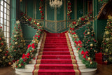 Allenjoy Christmas Green Grand Staircase Photography Backdrop Gbsx-00951