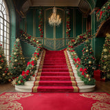 Allenjoy Christmas Green Grand Staircase Photography Backdrop Gbsx-00951