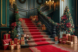 Allenjoy Christmas Green Grand Staircase Photography Backdrop Gbsx-00952