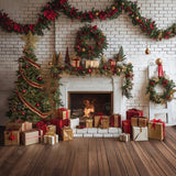 Allenjoy Christmas Interior White Brick Fireplace Photography Backdrop Gbsx-00656
