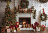 Allenjoy Christmas Interior White Brick Fireplace Photography Backdrop Gbsx-00656