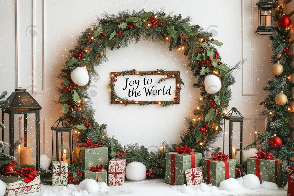 Allenjoy Christmas Joy To The World Wreath Photography Backdrop Gbsx-01114
