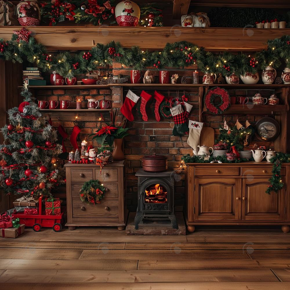 Allenjoy Christmas Kitchen Story Photography Backdrop Gbsx-00466