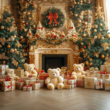 Allenjoy Christmas Luxurious Teddy Bear Fireplace Photography Backdrop Gbsx-01058