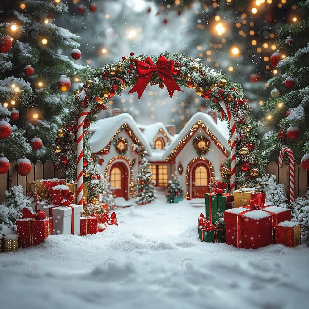 Allenjoy Christmas North Pole Village Candy Cane Arch Photography Backdrop Gbsx-01120