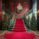 Allenjoy Christmas Red Grand Staircase Photography Backdrop Gbsx-00953