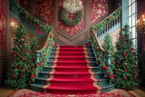 Allenjoy Christmas Red Grand Staircase Photography Backdrop Gbsx-00953