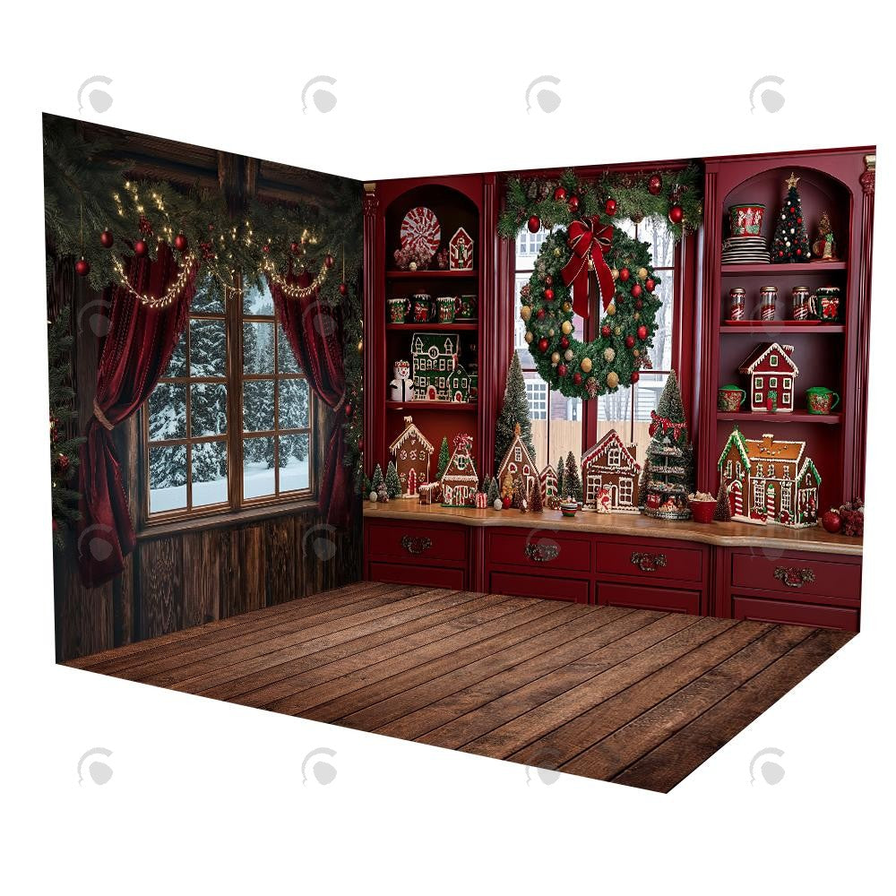 Allenjoy Christmas Red Kitchen Room Set Backdrop GBSX-00130&GBSX-00067&AEC-00775