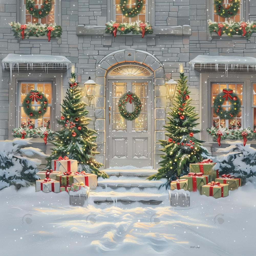 Allenjoy Christmas Snowy Doorstep Photography Backdrop GBSX-00022