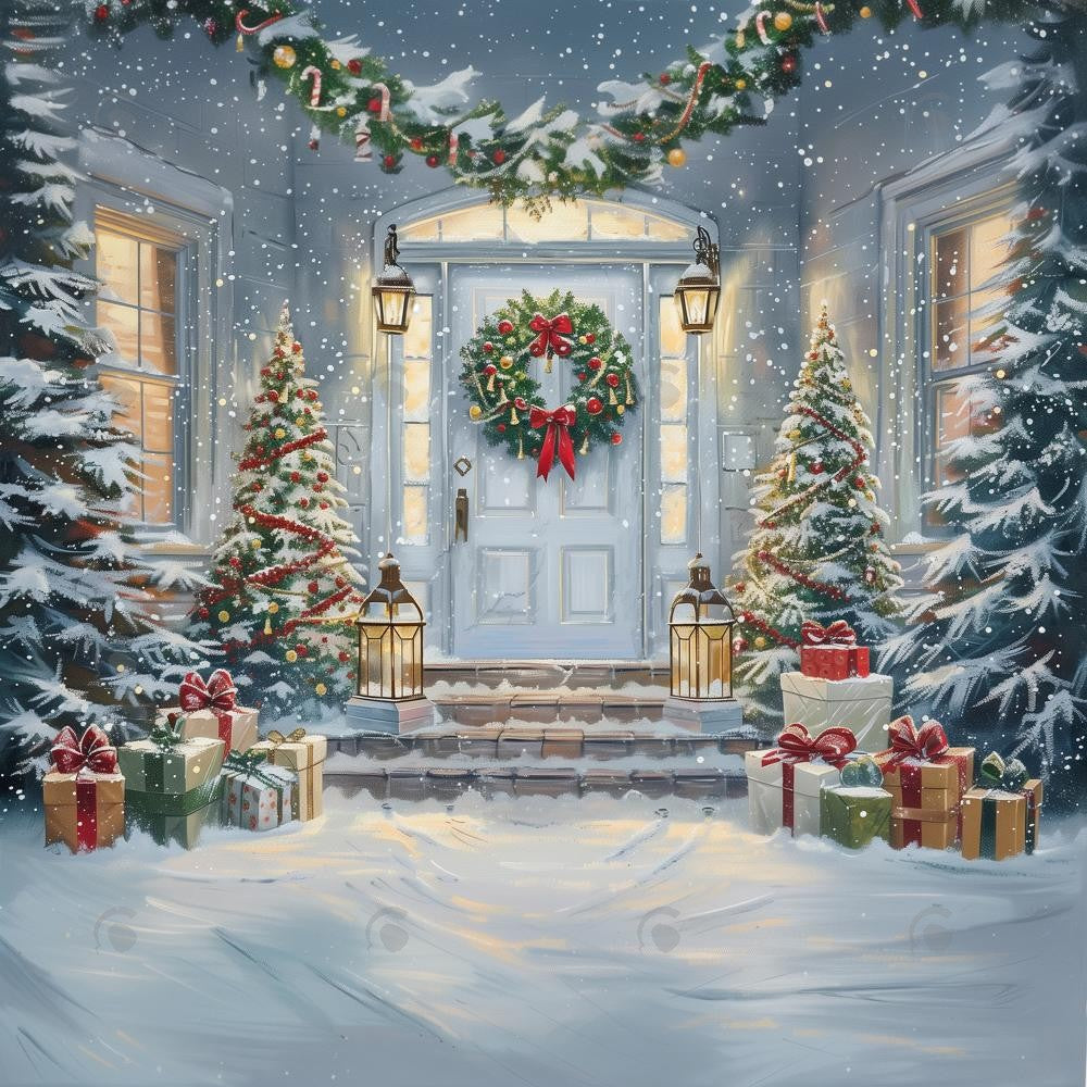 Allenjoy Christmas Snowy Doorstep Photography Backdrop GBSX-00023