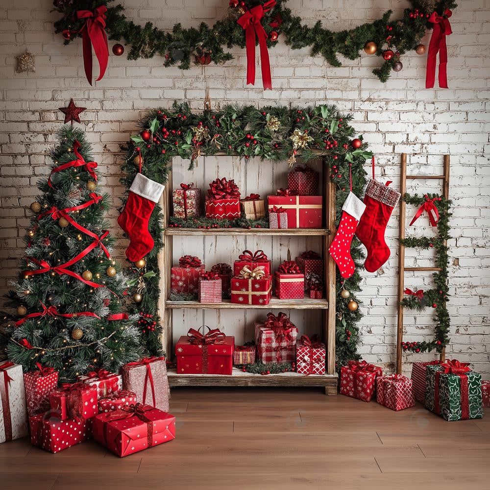 Allenjoy Christmas White Brick Wall Cabinets Photography Backdrop Gbsx-01074