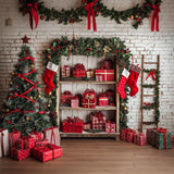 Allenjoy Christmas White Brick Wall Cabinets Photography Backdrop Gbsx-01074