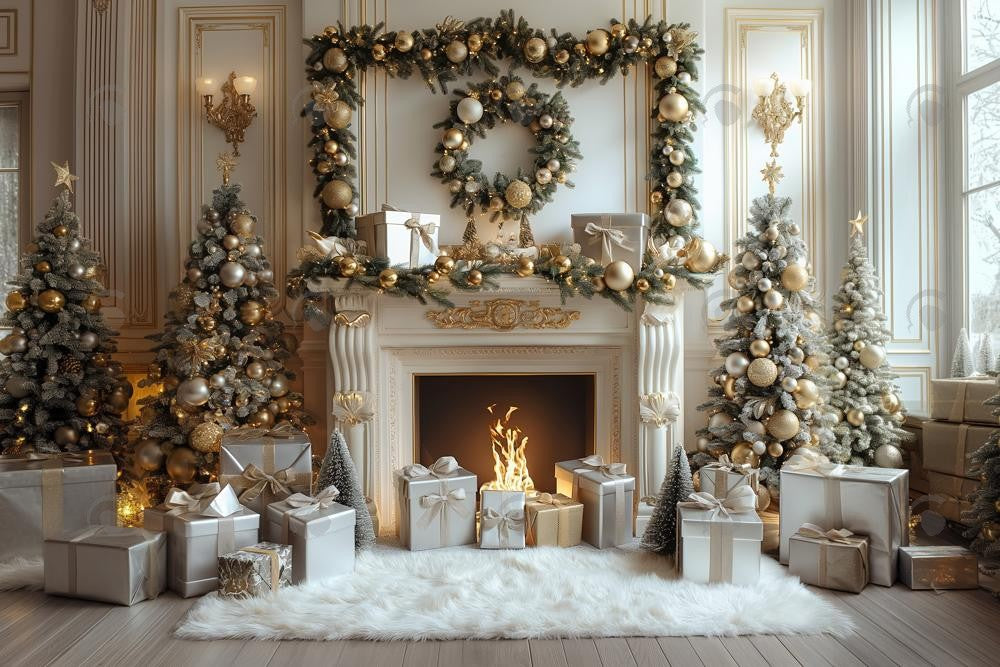Allenjoy Christmas White Vintage Fireplace Photography Backdrop Gbsx-00778