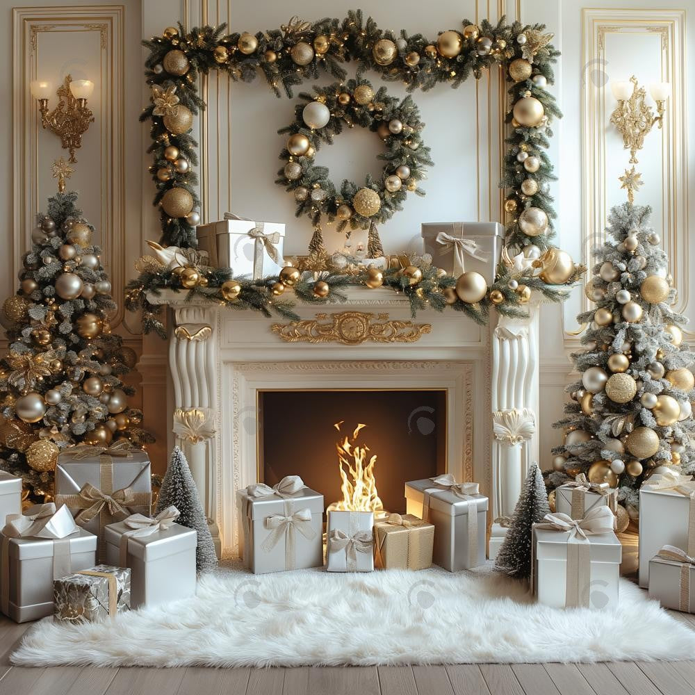Allenjoy Christmas White Vintage Fireplace Photography Backdrop Gbsx-00780