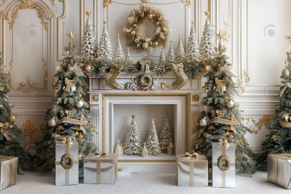 Allenjoy Christmas White Vintage Fireplace Photography Backdrop Gbsx-00779