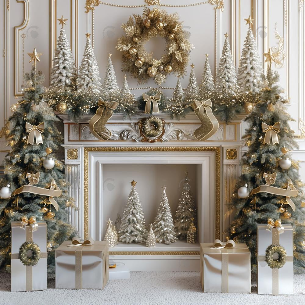 Allenjoy Christmas White Vintage Fireplace Photography Backdrop Gbsx-00781