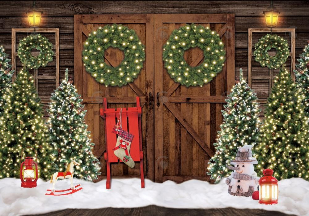 Allenjoy Christmas Wood Barn Door Photography Backdrop GBSX-00043