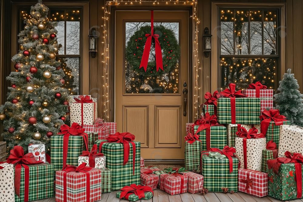 Allenjoy Christmas Wooden Door Big Gift Box Photography Backdrop Gbsx-01185