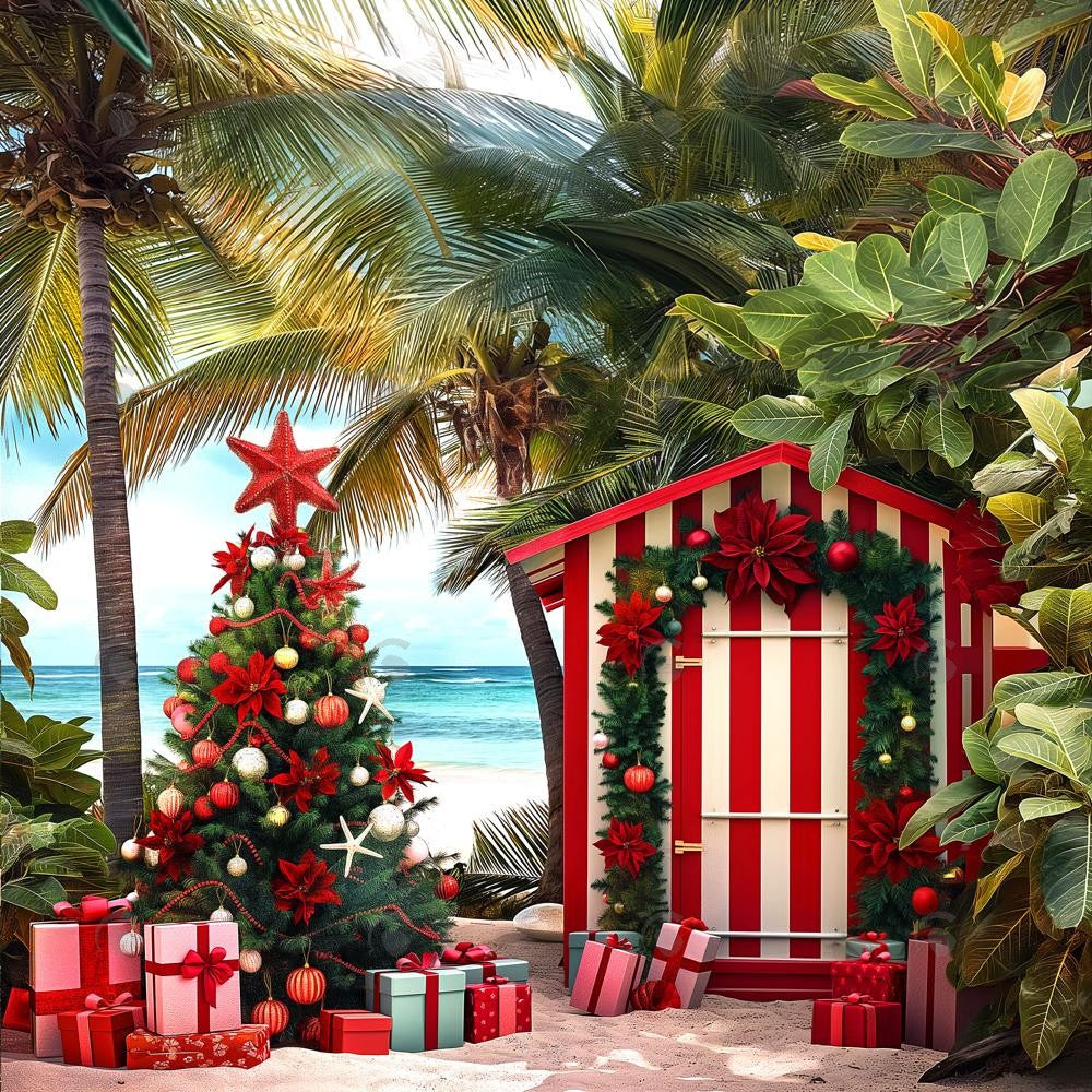 Christmas In July Beach Photography Backdrop GBSX-99695