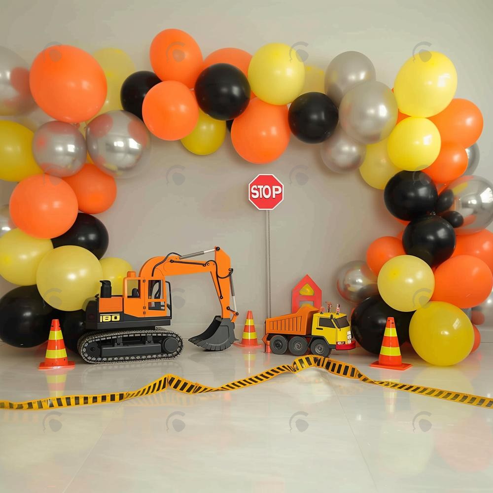 Construction Birthday Balloons Photography Backdrop GBSX-99738