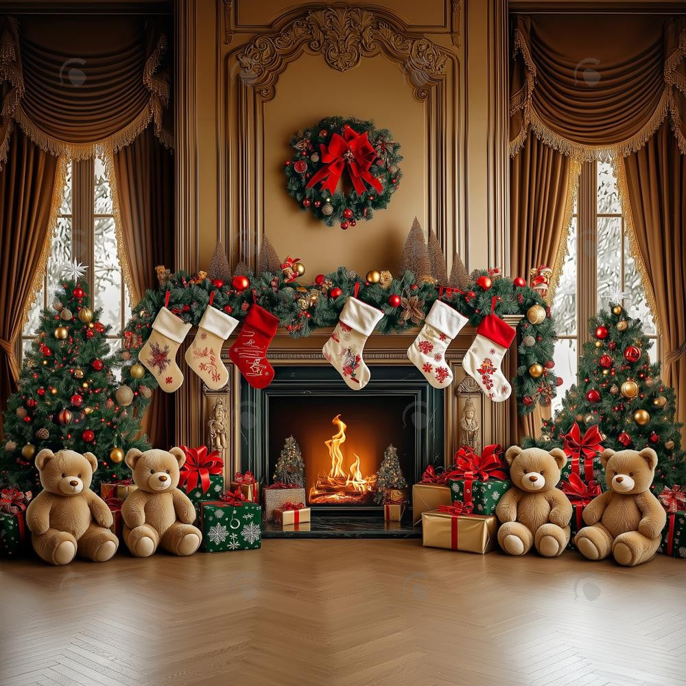 Allenjoy Cozy Luxurious Christmas Fireplace Photography Backdrop Gbsx-01138