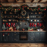 Allenjoy Dark Vintage Christmas Kitchen Photography Backdrop Gbsx-00998