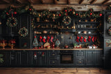 Allenjoy Dark Vintage Christmas Kitchen Photography Backdrop Gbsx-00998