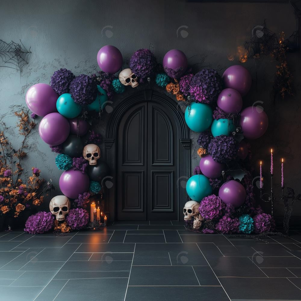 Allenjoy Day Of The Dead Floral Arched Door Photography Backdrop Gbsx-01156