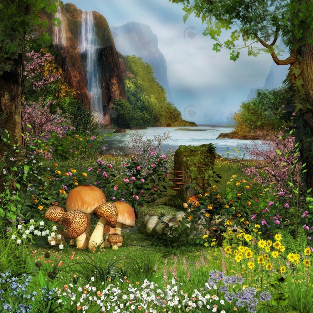 Allenjoy Fairytale Forest Waterfall Photography Backdrop Gbsx-00354