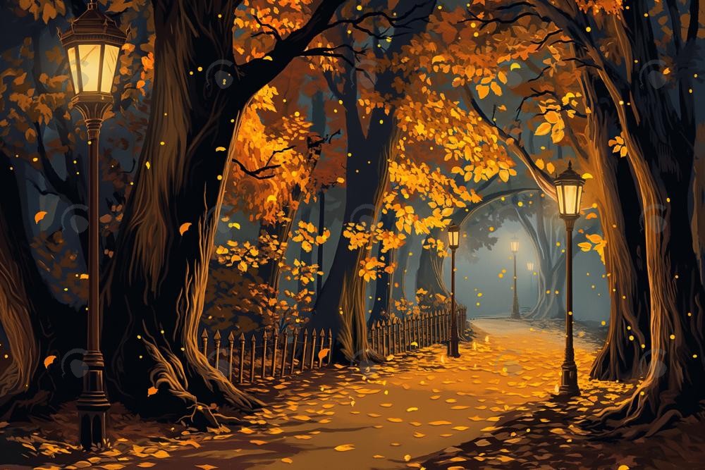 Allenjoy Fall Forest Night Fence Photography Backdrop Gbsx-00573