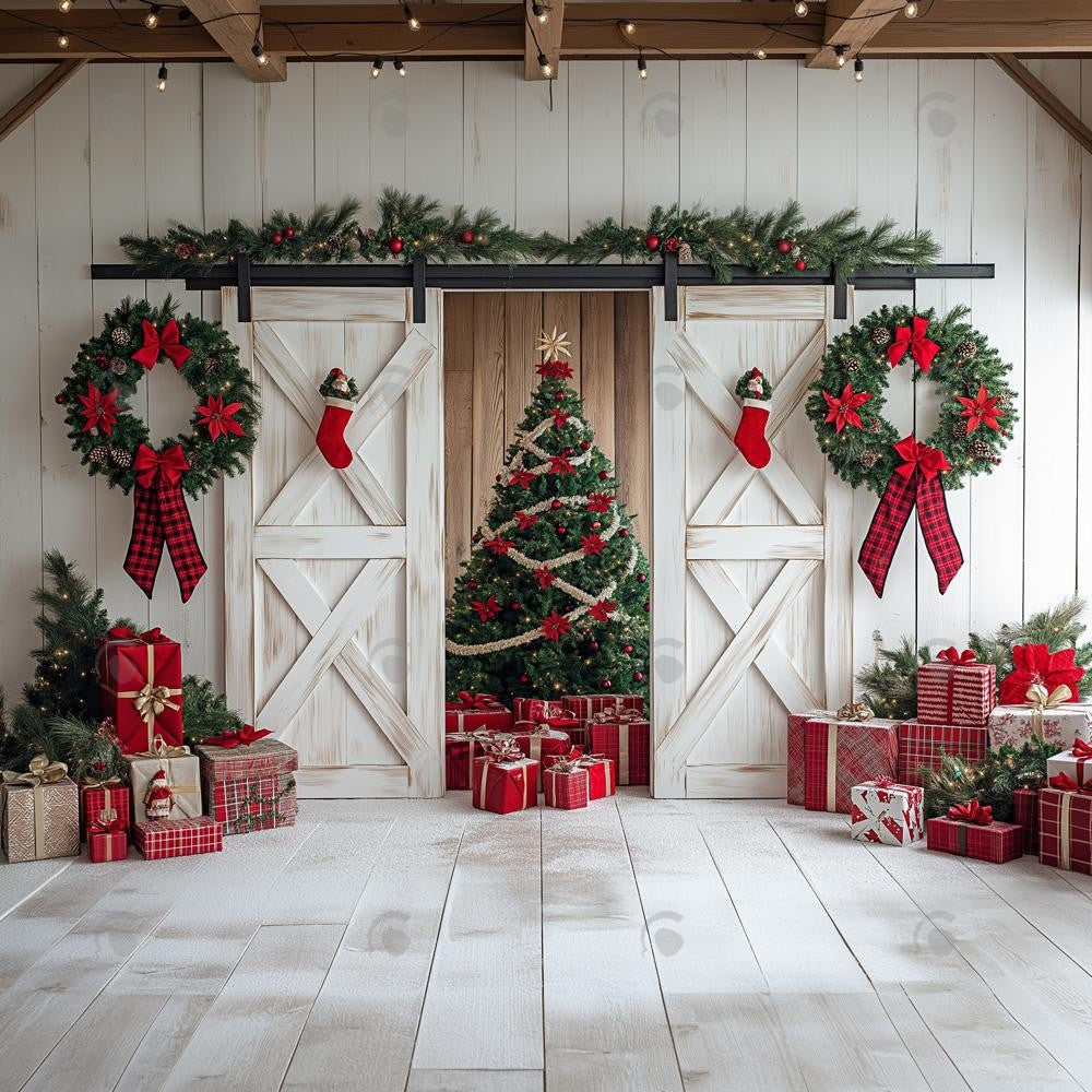 Allenjoy Festival Christmas Barn Door Photography Backdrop Gbsx-01135