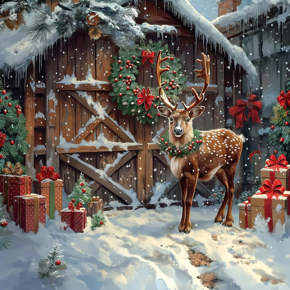 Allenjoy Festive Reindeer Barn Photography Backdrop Gbsx-00917
