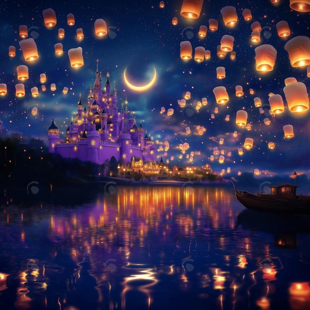 Allenjoy Floating Lanterns Castle Photography Backdrop Gbsx-01053