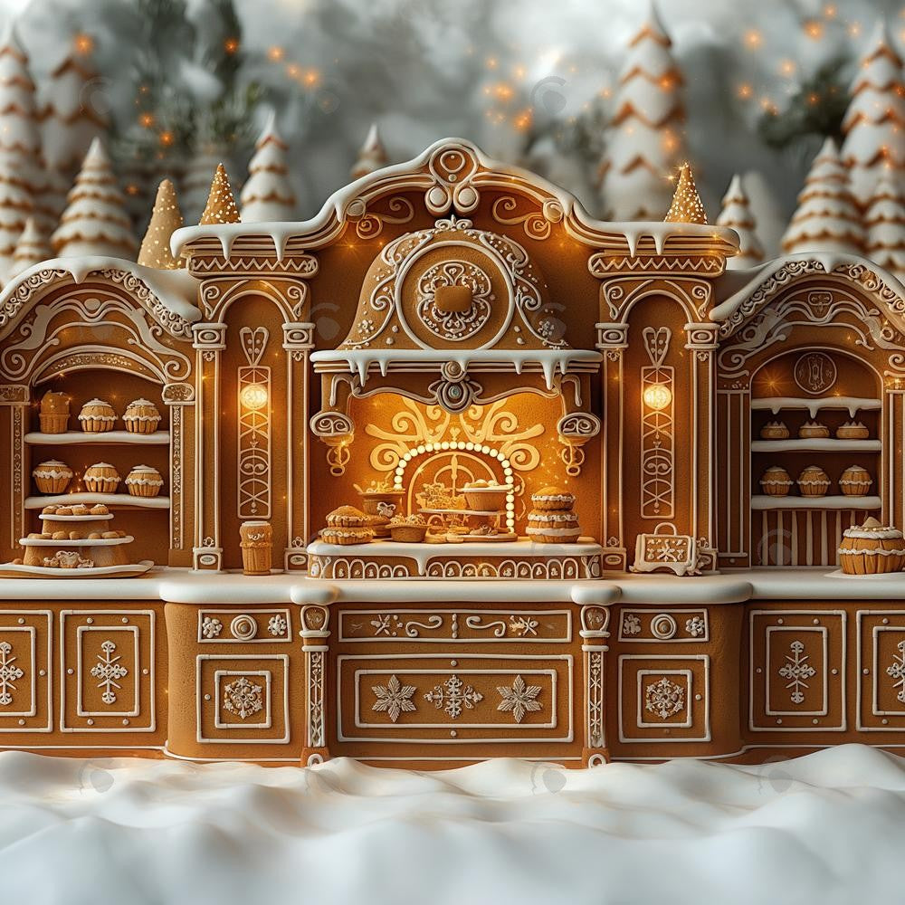 Allenjoy Gingerbread Christmas Kitchen Photography Backdrop GBSX-00041