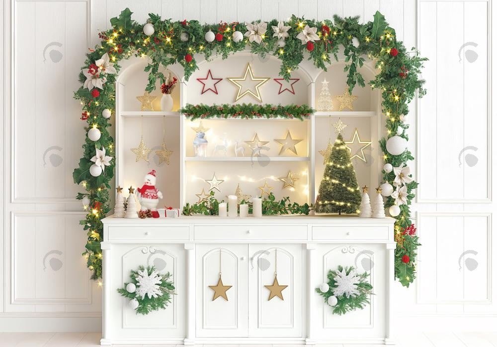 Allenjoy Gold And White Christmas Kitchen Photography Backdrop Gbsx-00747