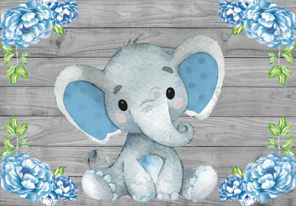 Allenjoy Grey Wood Floral Elephant Photography Backdrop Gbsx-00497