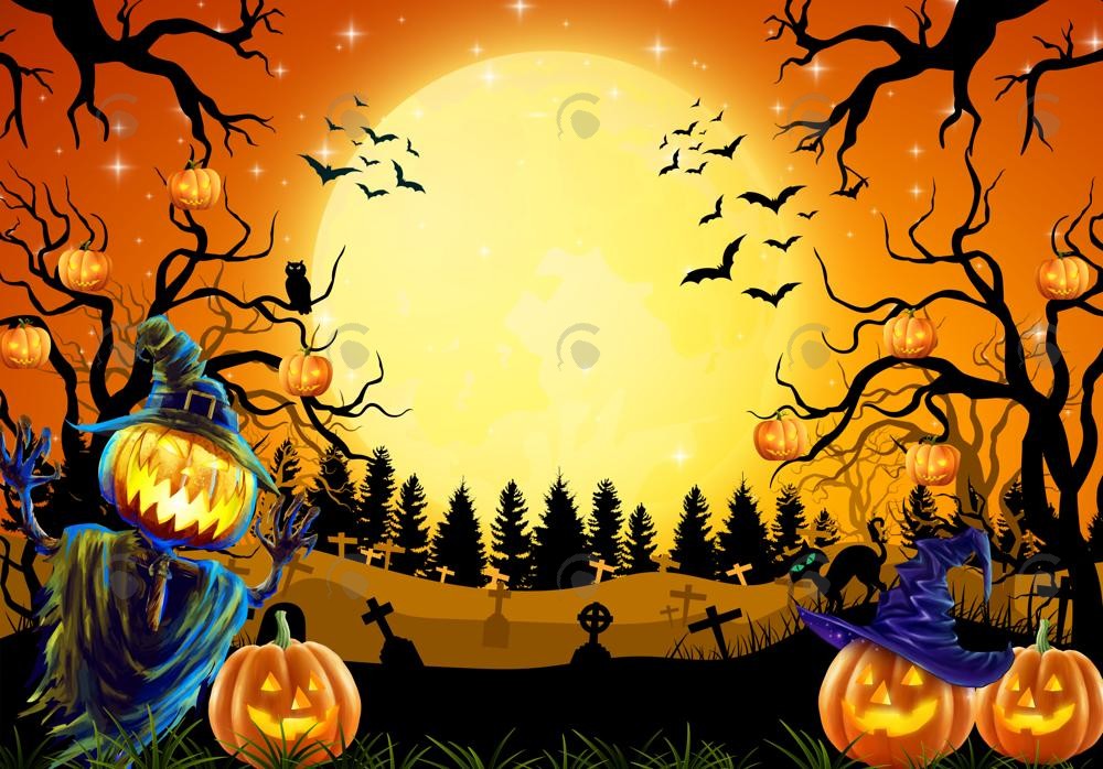 Allenjoy Halloween Cemetery Forest Photography Backdrop GBSX-00164