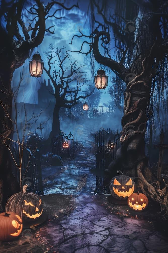 Allenjoy Halloween Creepy Haunted Forest Photography Backdrop Gbsx-00883
