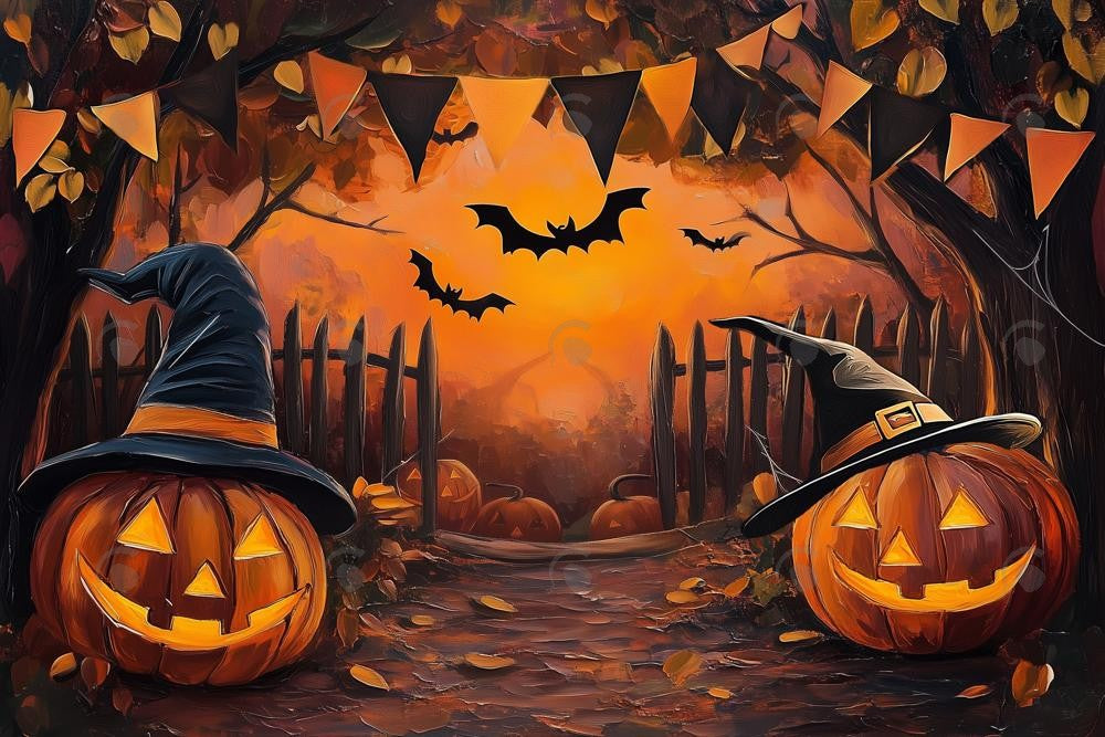 Allenjoy Halloween Forest Witch Pumpkin Photography Backdrop Gbsx-01180