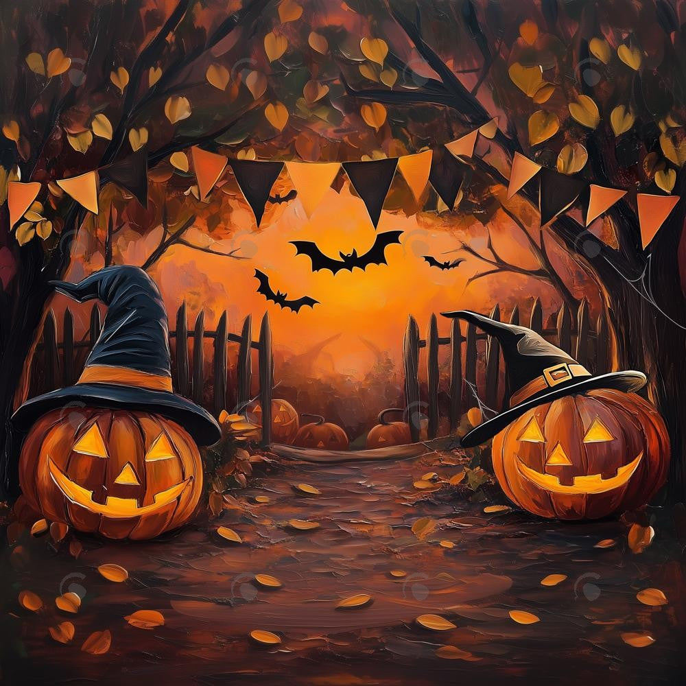 Allenjoy Halloween Forest Witch Pumpkin Photography Backdrop Gbsx-01180