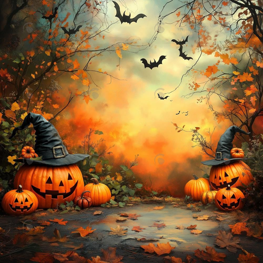 Allenjoy Halloween Forest Witch Pumpkin Photography Backdrop Gbsx-01181
