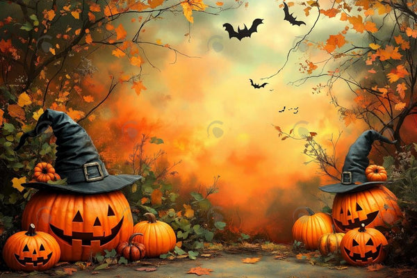 Allenjoy Halloween Forest Witch Pumpkin Photography Backdrop Gbsx
