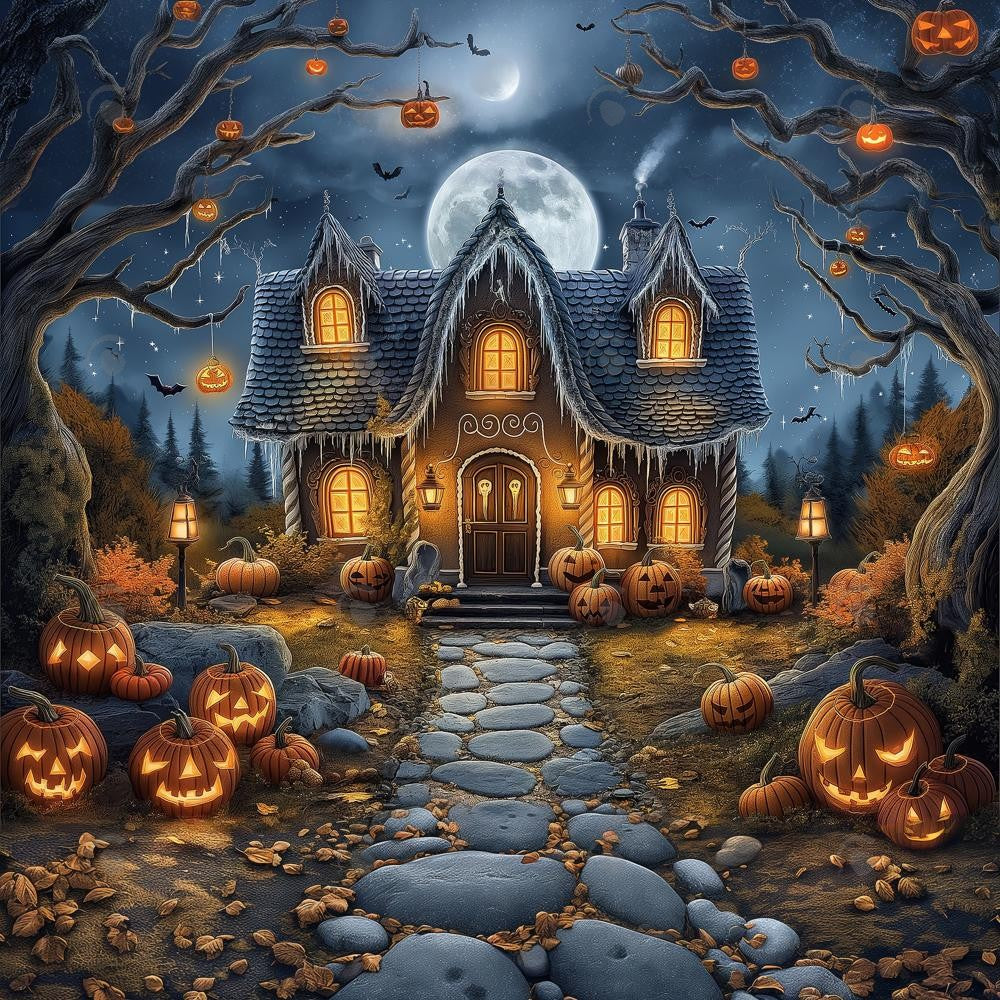 Allenjoy Halloween Gingerbread House Photography Backdrop Gbsx-00899