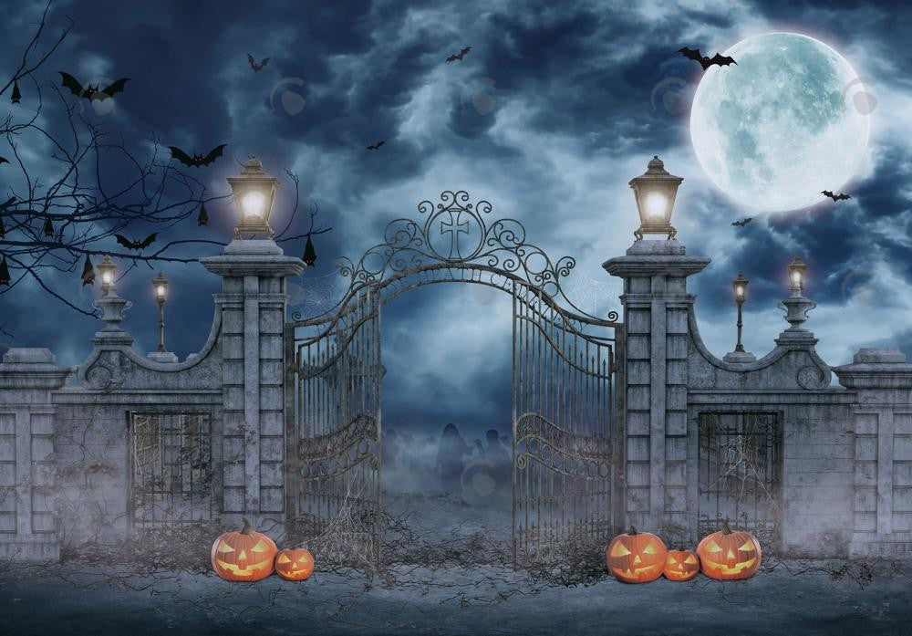 Allenjoy Halloween Horror Moon Night Cemetery Photography Backdrop Gbsx-00667