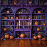 Allenjoy Halloween Magic Purple Bookcase Photography Backdrop Gbsx-01077