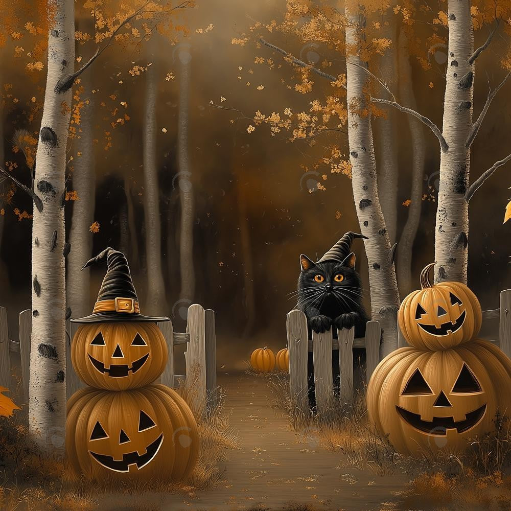 Allenjoy Halloween Night Forest Pumpkin Path Photography Backdrop Gbsx-01205